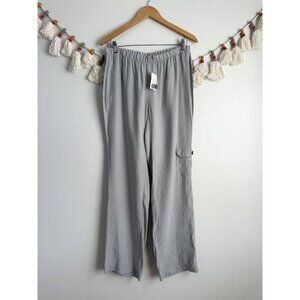 Chico's Silky Rayon Sacramento Cargo Straight Leg Pant Silver Sky Coastal NWT S